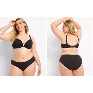 Cacique Lane Bryant Black Cotton Boost Plunge Bra Size 44DDD NWOT